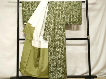 平和屋着物■上質な紬　亀甲繋ぎ花文　正絹　逸品　CABF4270ev