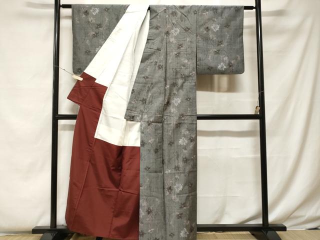 平和屋着物■上質な紬　更紗枝花文　正絹　逸品　CABF4274ev