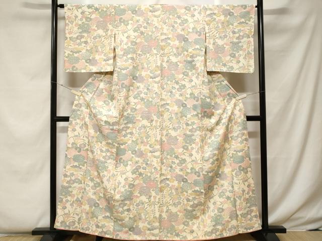 平和屋着物■上質な小紋　枝梅草花文　正絹　逸品　CABF4275ev