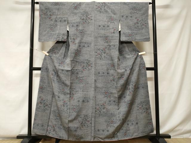 平和屋着物■上質な紬　更紗枝花文　正絹　逸品　未使用　CABF4291ev