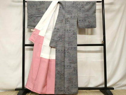 平和屋着物■上質な紬　更紗枝花文　正絹　逸品　未使用　CABF4291ev