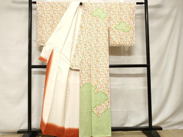 平和屋着物■訪問着　鹿の子草花丸文　正絹　逸品　CABF4292ev