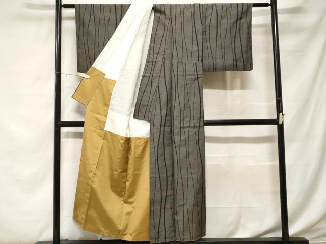 平和屋着物■上質な紬　よろけ縞　正絹　逸品　CABF4293ev