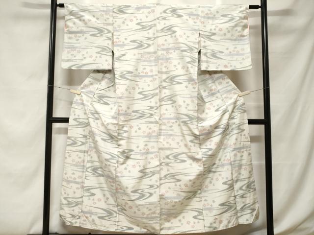 平和屋着物■上質な紬　流水舞花文　正絹　逸品　CABF4294ev