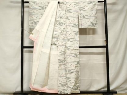 平和屋着物■上質な紬　流水舞花文　正絹　逸品　CABF4294ev