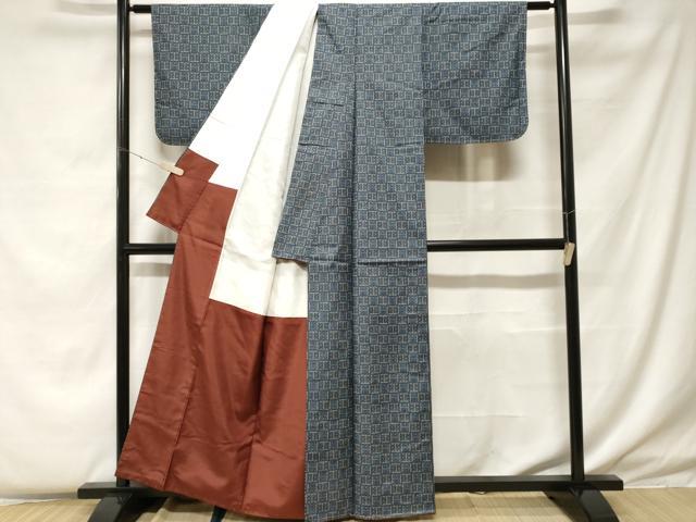 平和屋着物■上質な紬 幾何学文 正絹 逸品 未使用 CABF4306ev