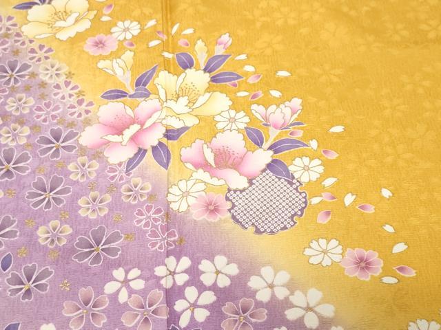 平和屋着物■豪華振袖　雪輪舞花文　暈し染め　金彩　正絹　逸品　CABF4321ev