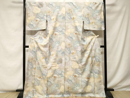 平和屋着物■上質な小紋　膨れ織　吉祥枝花文　金彩　ロング丈　正絹　逸品　CABF4322ev