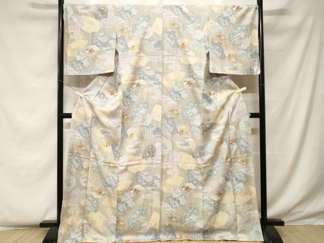 平和屋着物■上質な小紋　膨れ織　吉祥枝花文　金彩　ロング丈　正絹　逸品　CABF4322ev