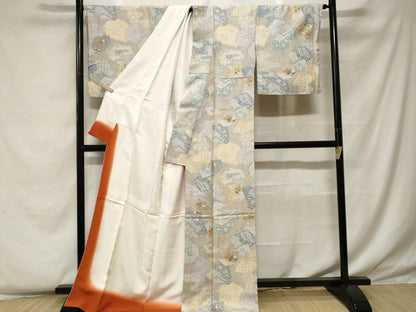 平和屋着物■上質な小紋　膨れ織　吉祥枝花文　金彩　ロング丈　正絹　逸品　CABF4322ev