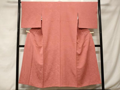 平和屋着物■上質な色無地 霞地紋 珊瑚朱色 正絹 逸品 CABF4330ev