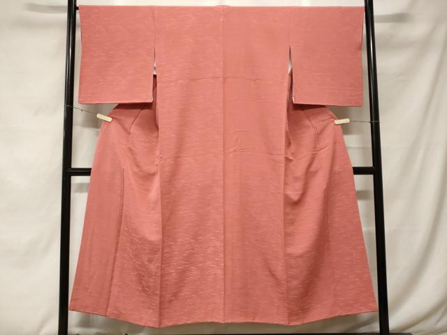 平和屋着物■上質な色無地 霞地紋 珊瑚朱色 正絹 逸品 CABF4330ev