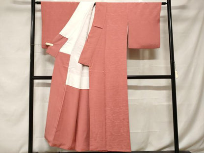 平和屋着物■上質な色無地 霞地紋 珊瑚朱色 正絹 逸品 CABF4330ev