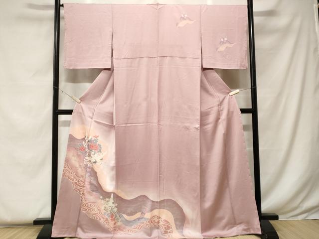 平和屋着物■訪問着　道長飛鶴草花文　暈し染め　金銀彩　正絹　逸品　CABF4348ev