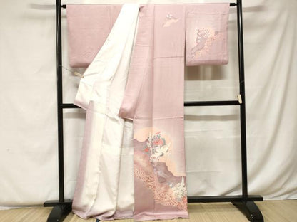 平和屋着物■訪問着　道長飛鶴草花文　暈し染め　金銀彩　正絹　逸品　CABF4348ev