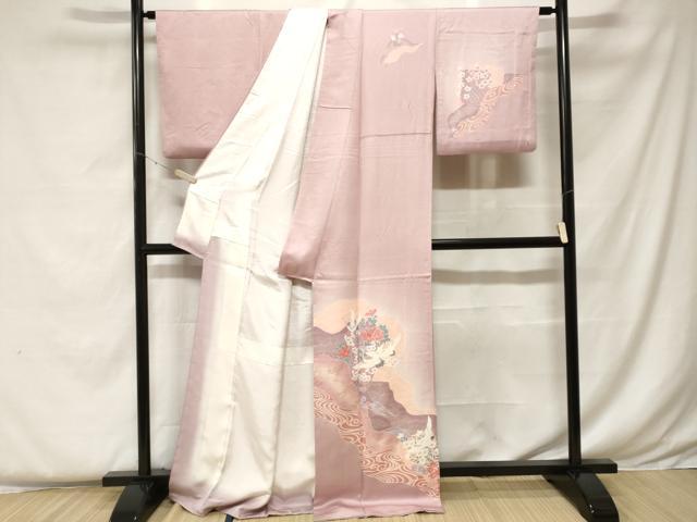平和屋着物■訪問着　道長飛鶴草花文　暈し染め　金銀彩　正絹　逸品　CABF4348ev