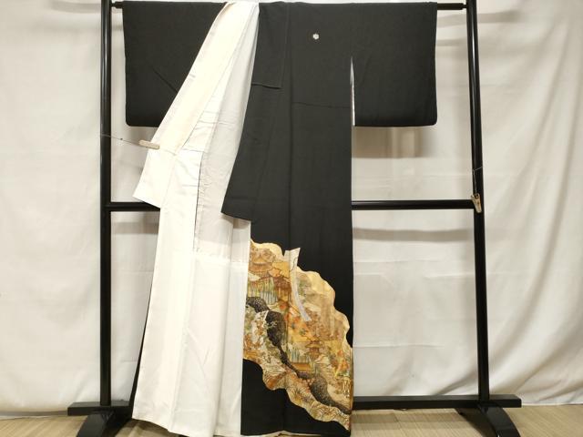 平和屋着物■豪華黒留袖　作家物　短冊風景文　金彩　正絹　逸品　CABF4355ev