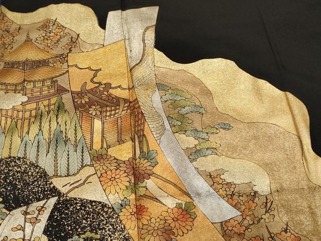 平和屋着物■豪華黒留袖　作家物　短冊風景文　金彩　正絹　逸品　CABF4355ev