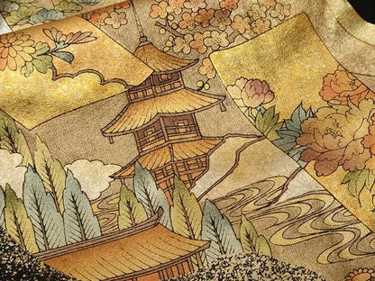 平和屋着物■豪華黒留袖　作家物　短冊風景文　金彩　正絹　逸品　CABF4355ev