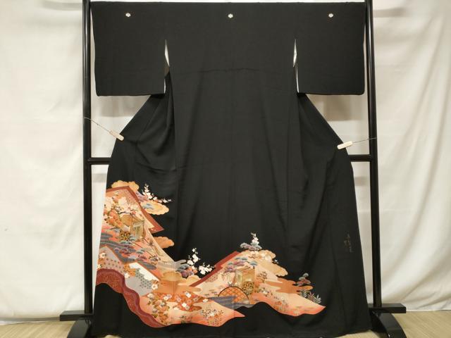 平和屋着物■豪華黒留袖　作家物　御所車松竹梅花文　暈し染め　金彩　正絹　逸品　CABF4359ev