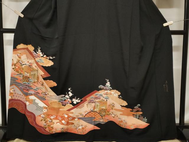 平和屋着物■豪華黒留袖　作家物　御所車松竹梅花文　暈し染め　金彩　正絹　逸品　CABF4359ev