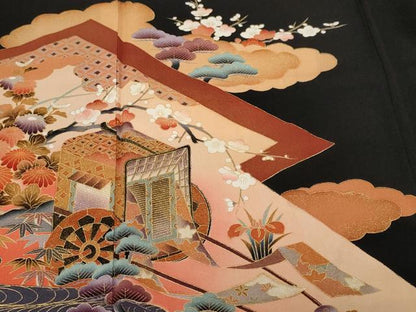 平和屋着物■豪華黒留袖　作家物　御所車松竹梅花文　暈し染め　金彩　正絹　逸品　CABF4359ev