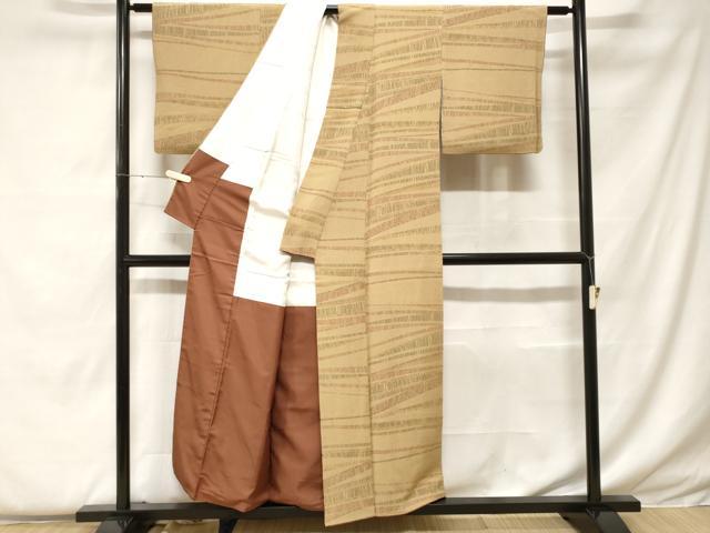 平和屋着物■上質な小紋　横段文　鬼しぼ縮緬　正絹　逸品　CABF4370ev