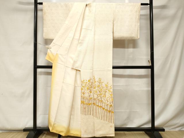 平和屋着物■訪問着　総刺繍　駒刺繍　絞り　枝梅笹竹文　正絹　逸品　CABF4372ev
