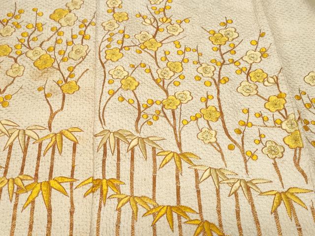 平和屋着物■訪問着　総刺繍　駒刺繍　絞り　枝梅笹竹文　正絹　逸品　CABF4372ev