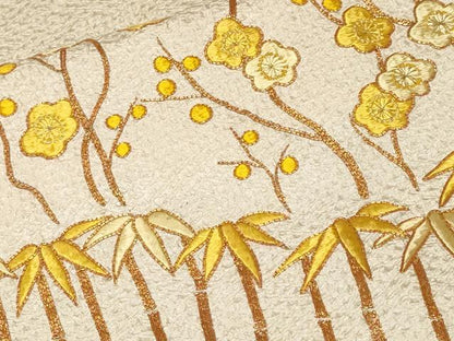 平和屋着物■訪問着　総刺繍　駒刺繍　絞り　枝梅笹竹文　正絹　逸品　CABF4372ev