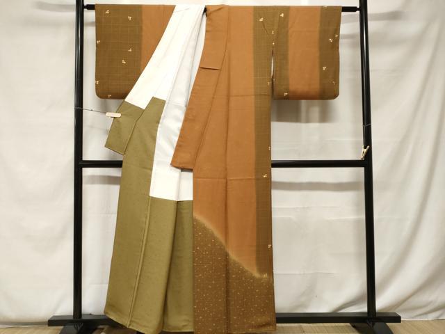 平和屋着物■訪問着　作家物　格子舞萩間道　暈し染め　金彩　正絹　逸品　CABF4378ev