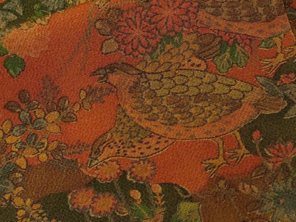 平和屋着物■上質な小紋 切嵌花鳥文 鬼しぼ縮緬 正絹 逸品 CABF4390ev