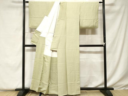 平和屋着物■上質な色無地 霞地紋 抹茶色 正絹 逸品 CABF4393ev