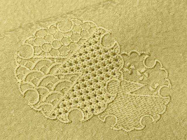 平和屋着物■中国三大刺繍 スワトウ刺繍 総刺繍 訪問着 色無地 雪輪草花文 青朽葉色 正絹 逸品 CABF4394ev