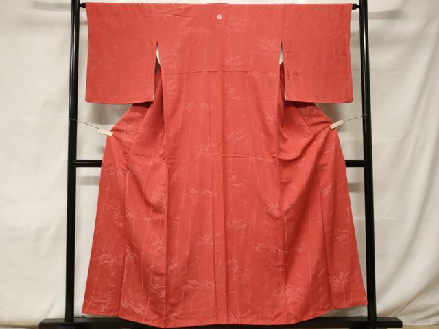 平和屋着物■上質な色無地　笹竹地紋　赤茶色　正絹　逸品　CABF4400ev