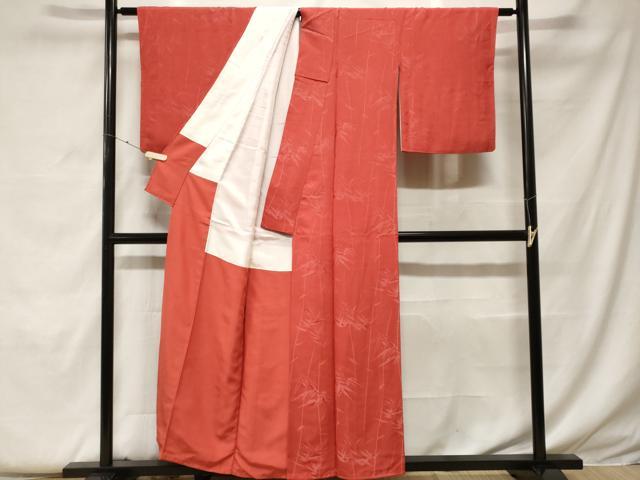 平和屋着物■上質な色無地　笹竹地紋　赤茶色　正絹　逸品　CABF4400ev