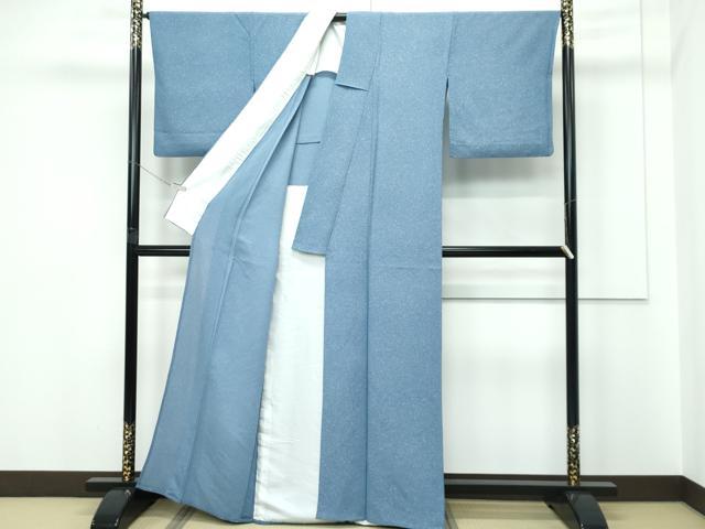 平和屋着物▽上質な小紋　単衣　たたき染め　紺鼠色地　正絹　逸品　CABF4402rv 平和屋着物▽上質な小紋 単衣 たたき染め 紺鼠色地 正絹