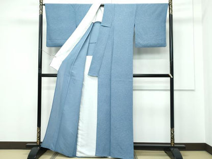 平和屋着物▽上質な小紋　単衣　たたき染め　紺鼠色地　正絹　逸品　CABF4402rv