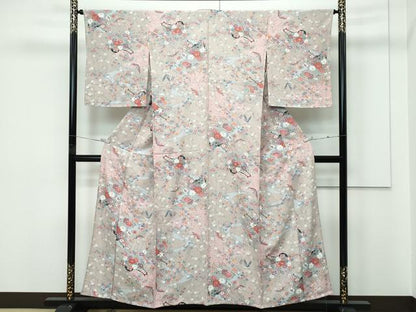 平和屋着物▽上質な小紋　単衣　花車飛鳥文　金彩　正絹　逸品　未使用　CABF4403rv
