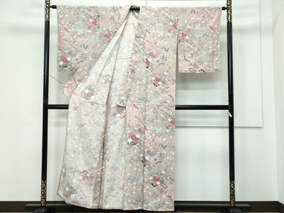 平和屋着物▽上質な小紋　単衣　花車飛鳥文　金彩　正絹　逸品　未使用　CABF4403rv