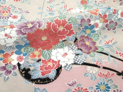 平和屋着物▽上質な小紋　単衣　花車飛鳥文　金彩　正絹　逸品　未使用　CABF4403rv