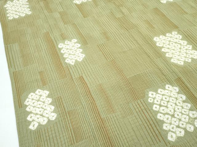 平和屋着物▽上質な小紋　単衣　絞り　色紙文　黄海松茶色地　正絹　逸品　CABF4404rv 平和屋着物▽上質な小紋 単衣 絞り 色紙文 黄海松茶色地