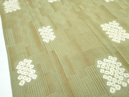 平和屋着物▽上質な小紋　単衣　絞り　色紙文　黄海松茶色地　正絹　逸品　CABF4404rv
