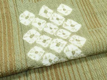 平和屋着物▽上質な小紋　単衣　絞り　色紙文　黄海松茶色地　正絹　逸品　CABF4404rv