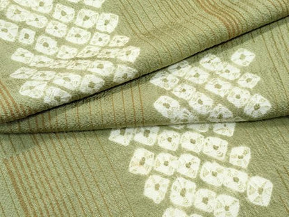 平和屋着物▽上質な小紋　単衣　絞り　色紙文　黄海松茶色地　正絹　逸品　CABF4404rv