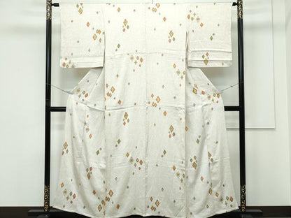 平和屋着物▽上質な小紋 単衣 菱花文 大小あられ 金彩 正絹 逸品 CABF4407rv