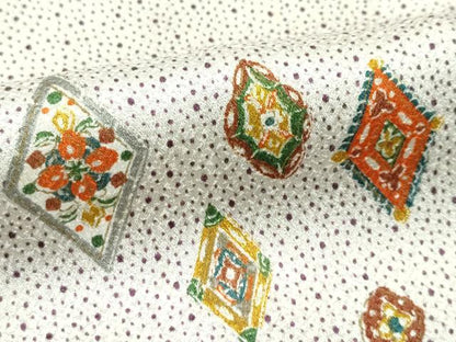 平和屋着物▽上質な小紋 単衣 菱花文 大小あられ 金彩 正絹 逸品 CABF4407rv