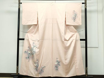 平和屋着物▽訪問着 単衣 手描き 草花文 暈し染め 正絹 逸品 CABF4409rv