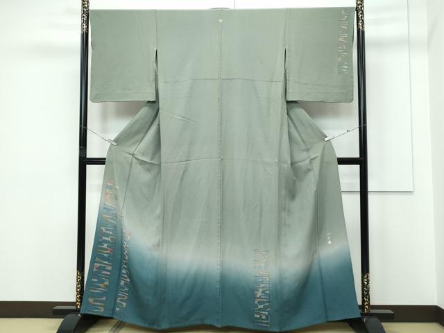 平和屋着物▽本加賀友禅作家 木村州宏 訪問着 単衣 エ霞文 暈し染め 山鳩色地 正絹 逸品 CABF4412rv