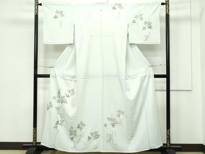 平和屋着物▽訪問着　単衣　藤花房　柳鼠色地　洗える着物　CABF4418rv